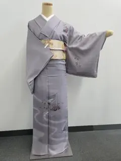 逸品 単衣 附下げ訪問着 落款 花文様 金彩 正絹 幽玄な青鼠色 - メルカリ