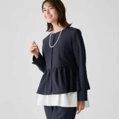 大きいサイズ　5L dinosネイビー ペプラムジャケット 長袖