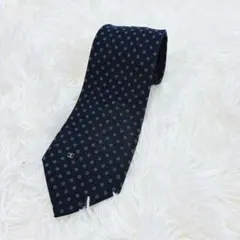 【美品】CHANEL シャネル ネクタイ ココマーク 小紋柄 ネイビー シルク