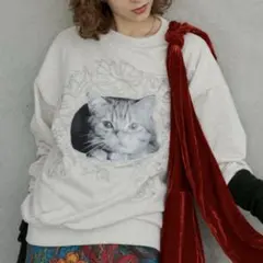 unitage アニマルラメスウェット　猫プリント トレーナー グレー
