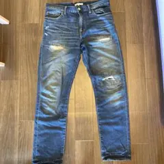ダメージ加工 ダークブルー デニムパンツ