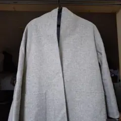 リバーシブルウール混紡 ロングコート グレー 水色