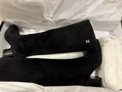 5日までの限定価格　シャネル 黒 スエード ロングブーツ　37 ブラック