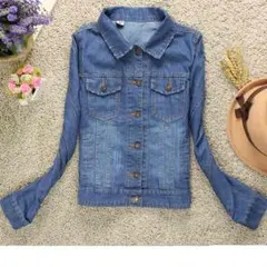 Lサイズ 可愛いGジャン!デニムショートジャケット ダークブルー