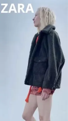 ZARA   フェイクファーカーディガン　ボアジャケット　グリーン
