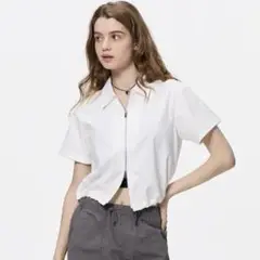 GU フロントジップシャツ 半袖XS