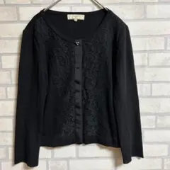 【アンケート en quete】 レディースカーディガン　レース使い　黒　上品