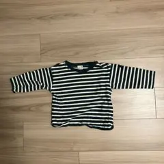 petit main ネイビーとホワイトストライプ長袖Tシャツ