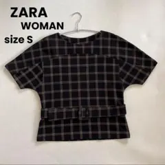ZARA チェック柄 半袖シャツ ベルト付きのサムネイル