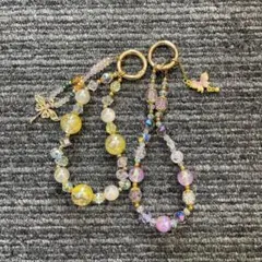 ハンドメイド ビーズ携帯ストラップ 2点