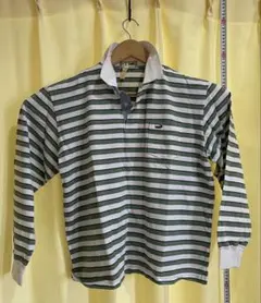 クロコダイル 長袖ポロシャツLLロゴ入りUSED緑と白ストライプ 胸ポケット日製
