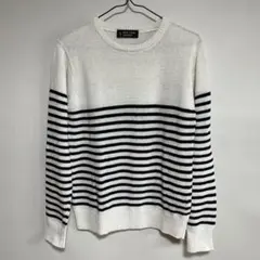 【セール】nano universe ボーダークルーネックセーター ホワイト S
