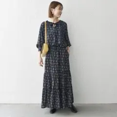 【SHIPS any】リーフ プリント ハシゴレース ティアード スカートのサムネイル