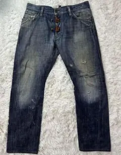 ディースクエアード2 ダメージ加工 ダークブルーデニムパンツ