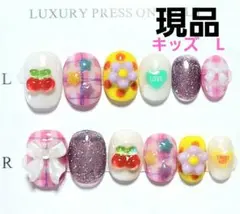 現品【№98】キッズネイル　個性派　派手　猫　１２本セット　Lサイズ