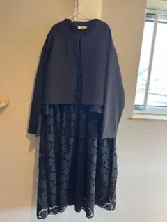 黒　レーススカート　ワンピーススーツ　オケージョン　フォーマル