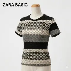 美品　ZARA BASIC ザラ 半袖ニット Mサイズ ボーダー 黒白