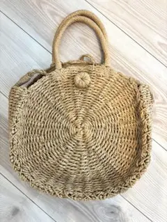 【新品未使用】ラフィア円形かごバッグ