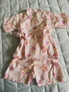 花柄ピンク甚平 90サイズ　くろわっさんすべべ