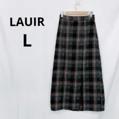 ラウアー▶ロングスカート ブラック×グレー チェック柄 秋冬 L