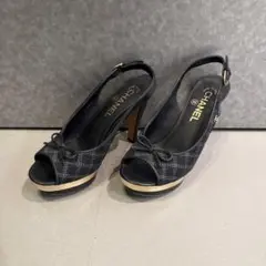 CHANEL シャネル　ツイード オープントゥ ハイヒールのサムネイル