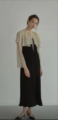 ANDRESD オケージョンドレス 黒×白 ケープ付き M 美品