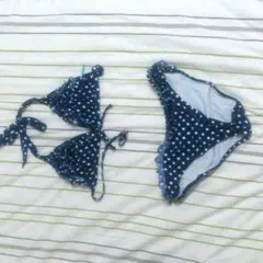 紺色ドット水着 スカート付き