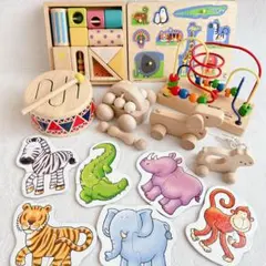 木製　おもちゃ　パズル　つみき　くるま　たいこ　9点セット　ボーネルンド　ハペ