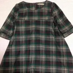 ダズリン☆チェック☆Aライン☆ワンピ☆ブラウン☆七分袖