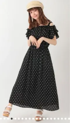 earth music&ecology フィット&フレアーワンピース　黒水玉　Ｓ