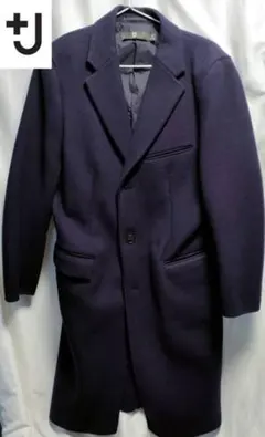 ユニクロ+J ウールブレンドチェスターコート 紺 ネイビー S