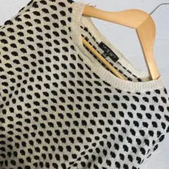 【レトロ】90s/ヴィンテージ/総柄/ニット/ブラック/ホワイト/ゆるだぼ