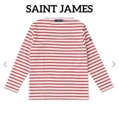 美品　SAINT JAMES 白と赤のストライプ 長袖Tシャツ　レッド　T5