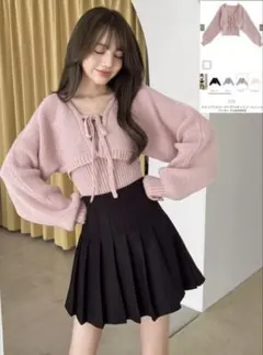 GRL クロップド丈カーディガンXキャミソールニットアンサンブル[gf28]