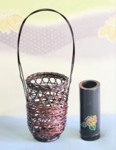 華道具　花籠　手付花籃　竹籠　花入　長手付き　竹編み　おとし付　竹　籐　竹工芸
