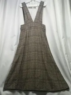 グレンチェックジャンパースカート　ブラウン系