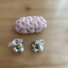 ピンク編み込みヘアピンとパールアクセサリーセット