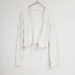 Dazy フリル縁取り リブニット ボレロ M 白 ショート丈 羽織り
