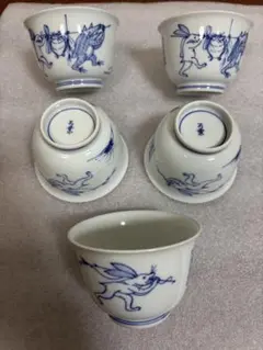 清水焼　万葉窯　向付5客 明 古染付図替葉形向付 五客揃 | LYAN ARTS' Collection online