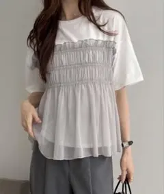 新品タグ付き☆　GeeRA シアービスチェドッキングＴシャツ　ジーラ　M　グレーのサムネイル