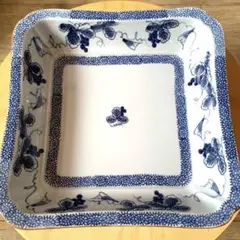 【美品】有田焼 掛谷窯 染付 葡萄文 スクエア 盛鉢 23cm 四角皿 角大鉢