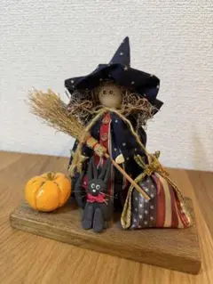 ハロウィン 魔女と黒猫の置物 パンプキン ほうき 飾り 雑貨