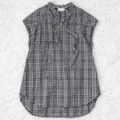 ヨリ yori フレンチスリーブ ボウタイ チュニック ブラウス チェック 白黒