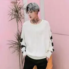 ドルマンニット セーターホワイト×ブラック　メンズF