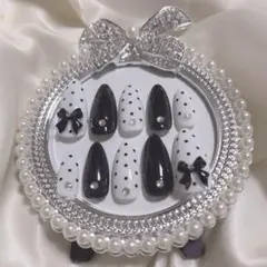 【サイズオーダー】No.5 ネイルチップ ワンホン ちゅるん リボン ドット