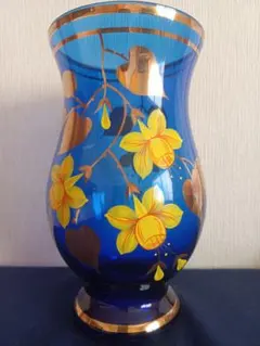 ボヘミアングラス 花瓶 青