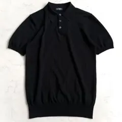 BEAMS F【美品】ハイゲージ ニットポロシャツ 半袖 ブラック 黒 コットンのサムネイル