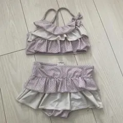 ドット　紫　パープル　フリル　水着　110 リボン