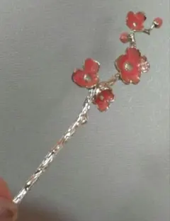 紅梅かんざし 一本差しかんざし 花ピンク髪飾り 華やか 上品 梅の花髪飾り