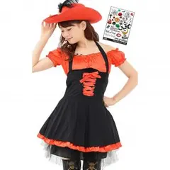 赤 女海賊 コスチューム ハロウィン   骸骨 女海賊  コスプレ